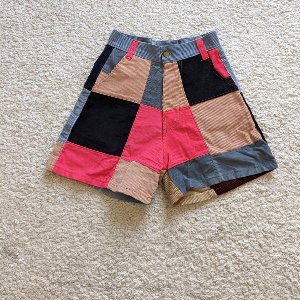 Patchwork high waist wide leg shorts